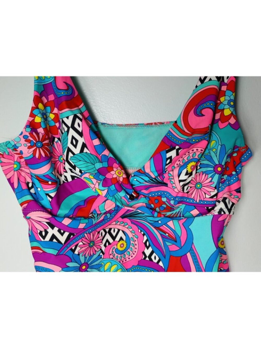 Catalina Abstract Mod Swim Tankini Top L Colorful Artsy Beach Stretch - Picture 2 of 8